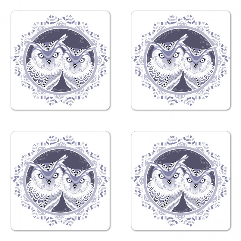 Vintage Night Birds Motif Coaster Set Of Four