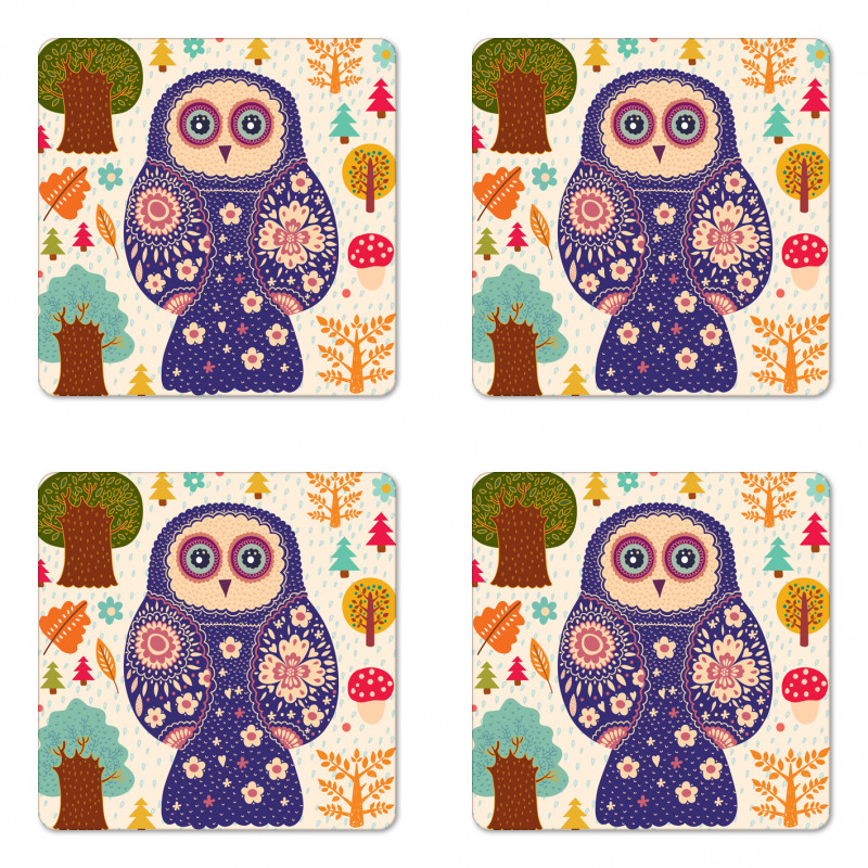 Birdie and Autumn Botany Coaster Set Of Four