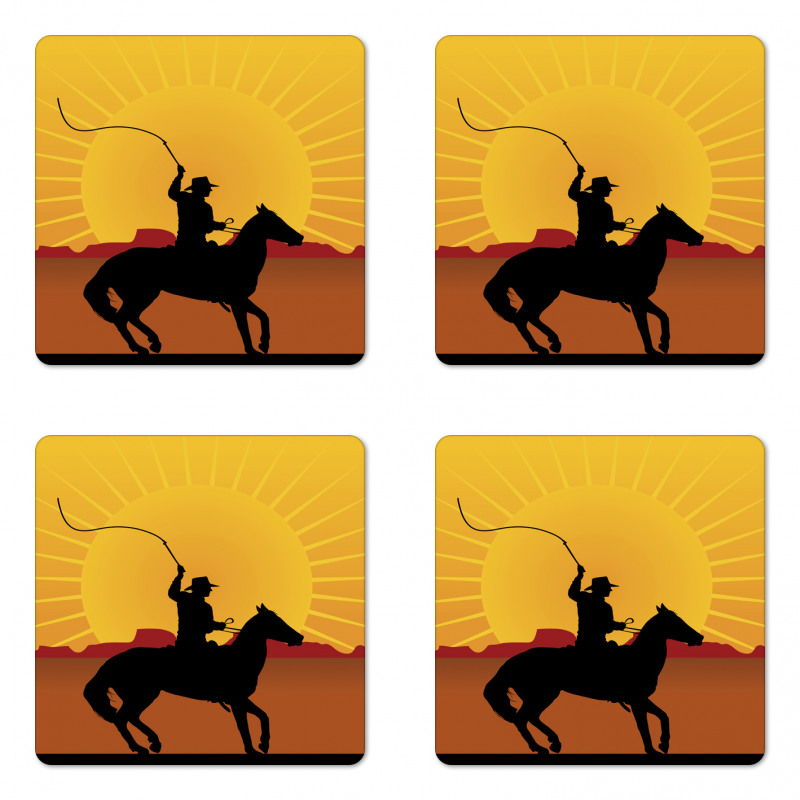 Cowboy on Horse Shade Coaster Set Of Four