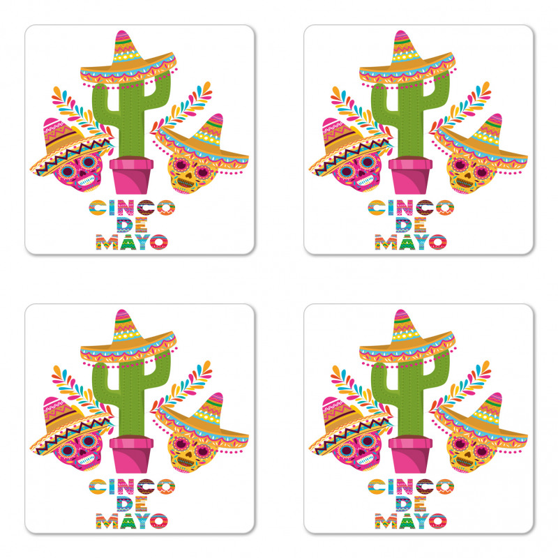 Cactus and Skulls Hat Coaster Set Of Four