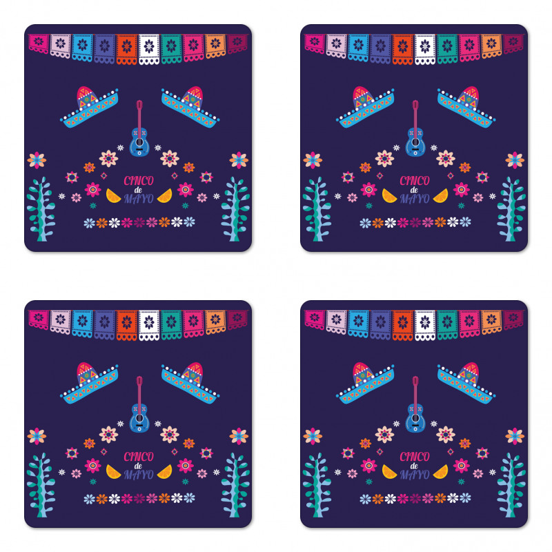 Guitar Hat Flowers Coaster Set Of Four