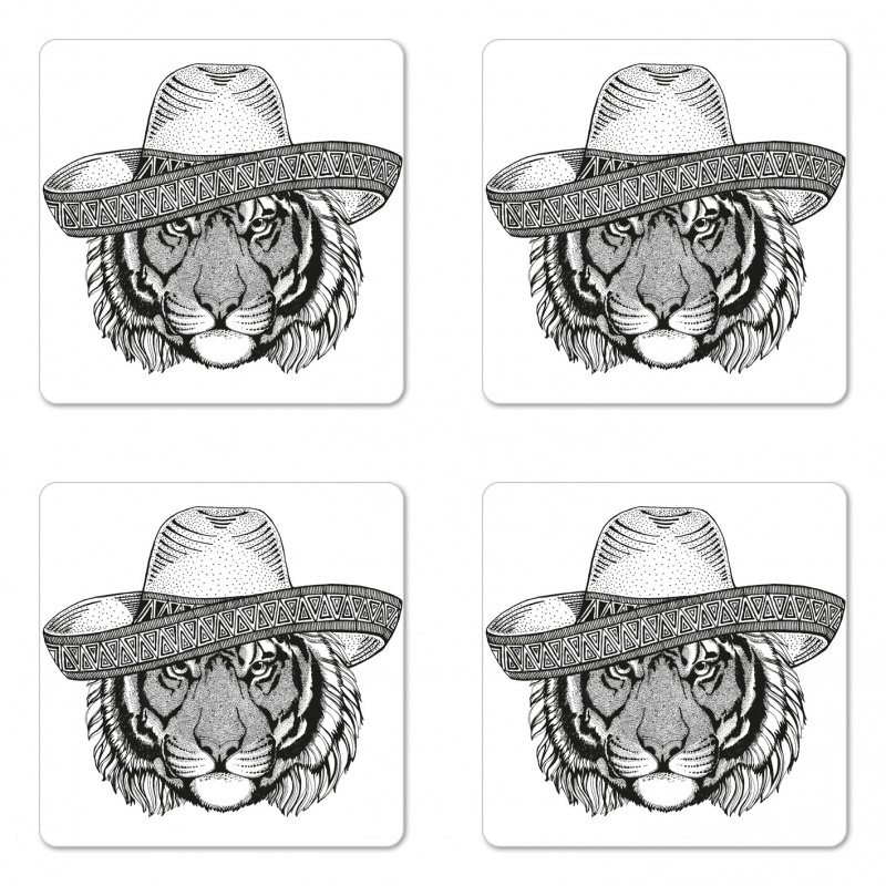 Tiger Fiesta Hat Art Coaster Set Of Four