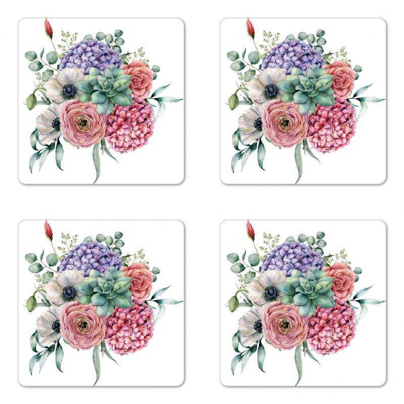 Hydrangeas Bouquet Coaster Set Of Four