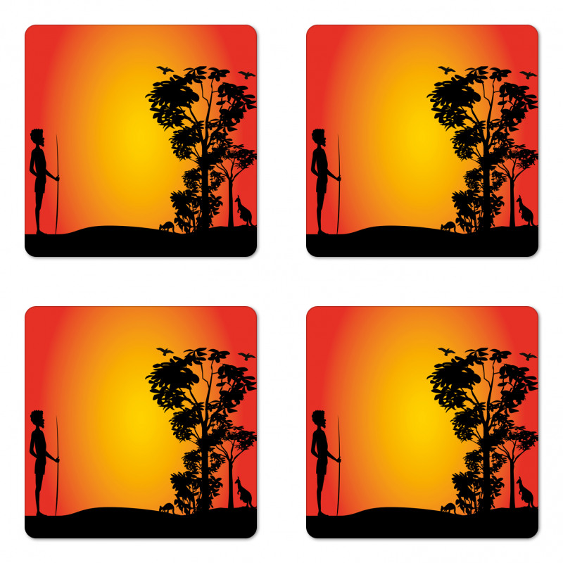 Hunting Man and Tree Coaster Set Of Four