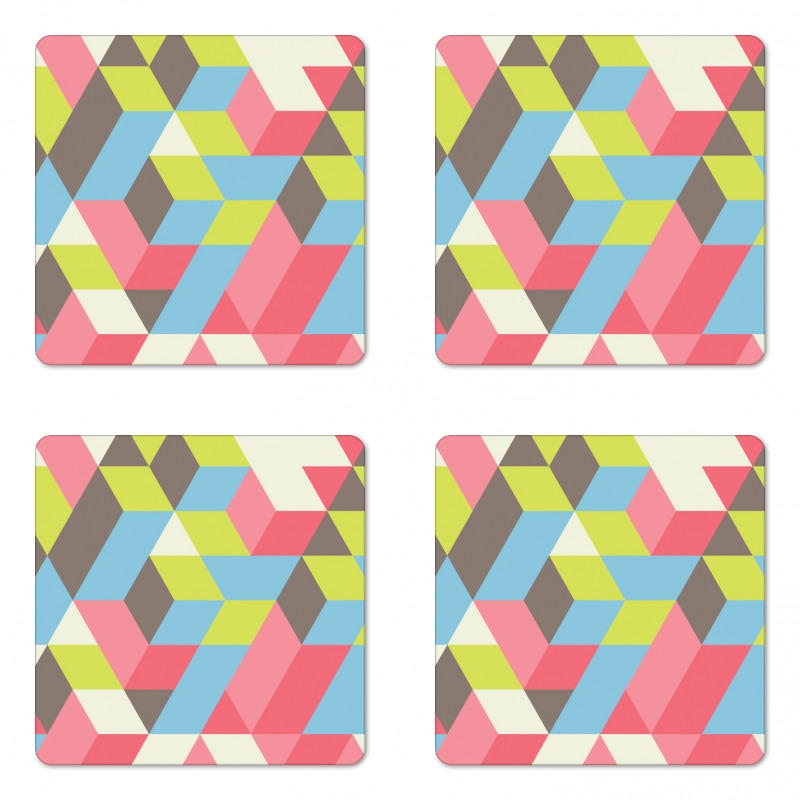 Colorful Polygonal Pattern Coaster Set Of Four