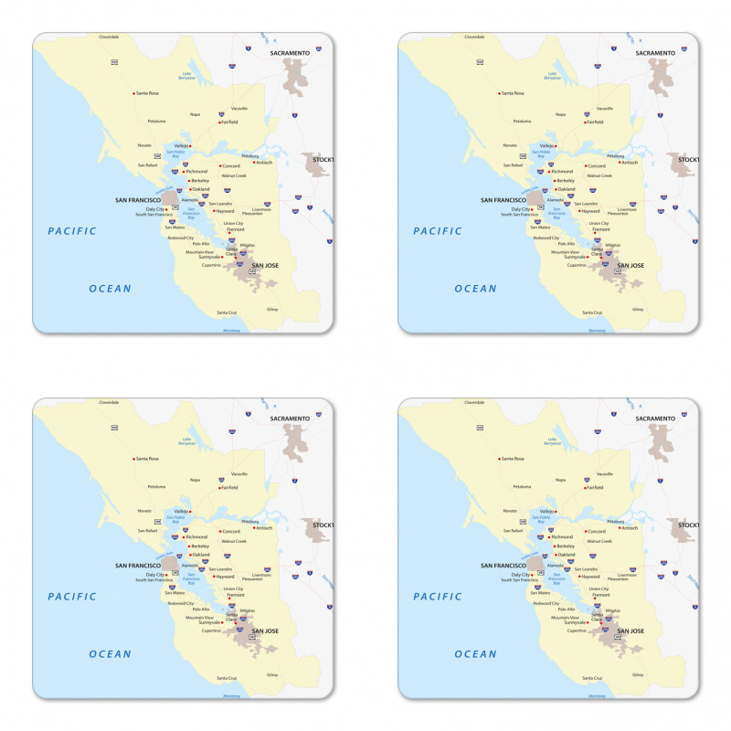 San Francisco Regions Map Art Coaster Set Of Four