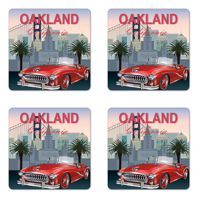 Car with a City on the Back Coaster Set Of Four