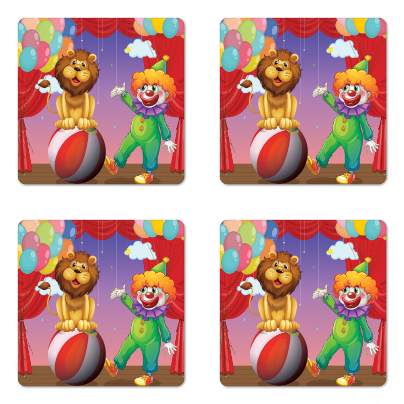 Lion Clown Performance Coaster Set Of Four