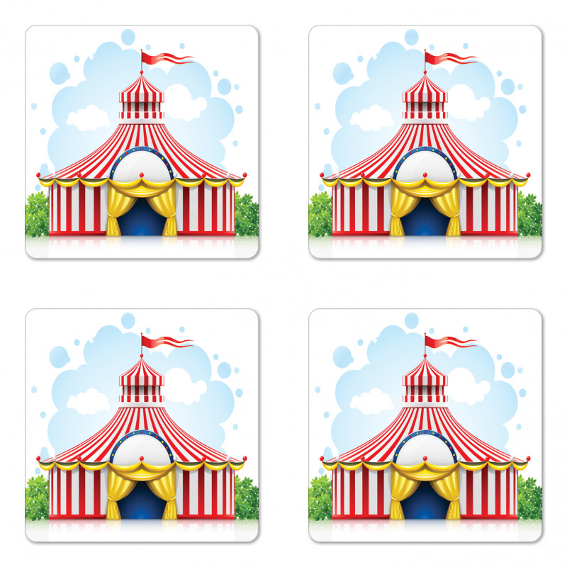 Striped Tent with Flag Coaster Set Of Four