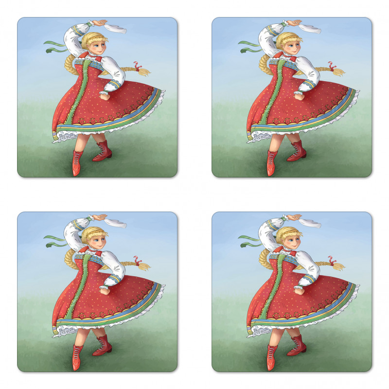 Slavic Girl Dancing Drawing Coaster Set Of Four