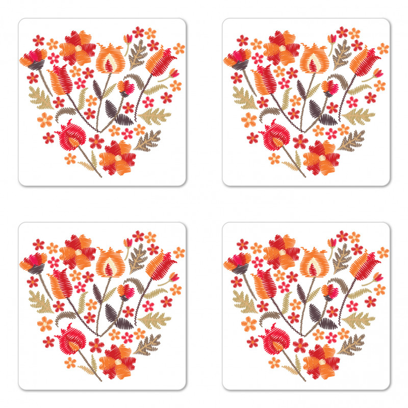 Heart Shaped Flowers Art Coaster Set Of Four