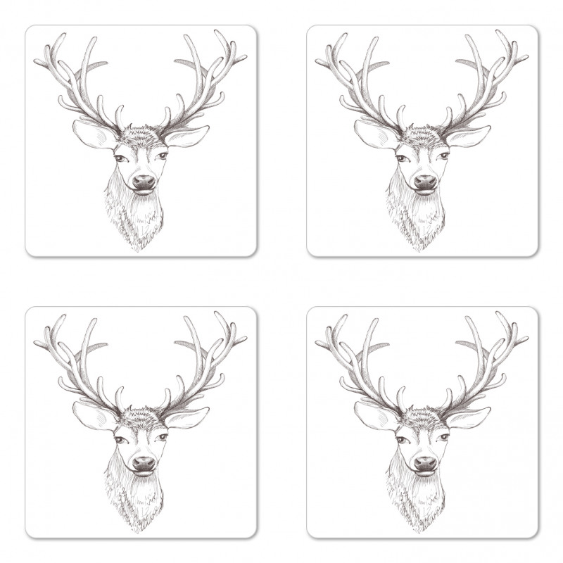 Sketch of Deer Head Coaster Set Of Four