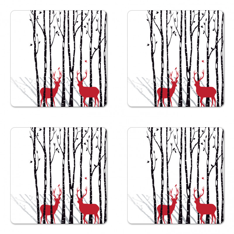 Deer Tree Forest Bird Coaster Set Of Four