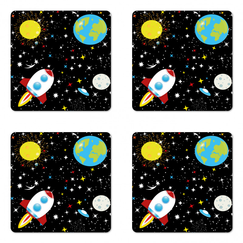 Stars Earth Moon Rocket Coaster Set Of Four