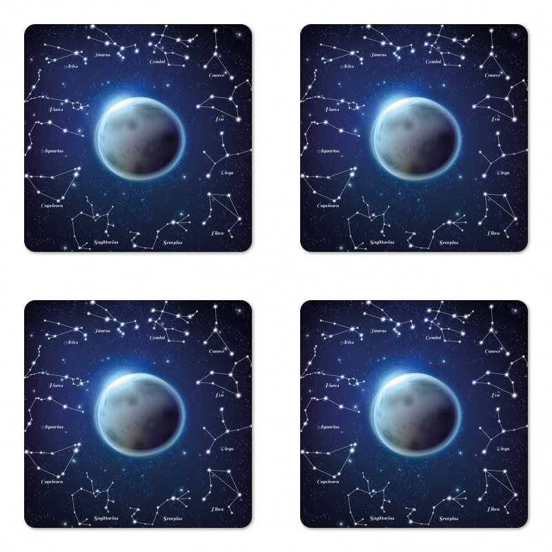 Zodiac Signs Around Moon Coaster Set Of Four