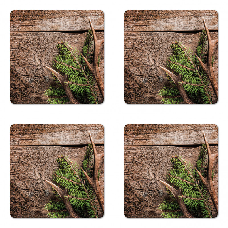 Evergreen Branch Deer Coaster Set Of Four