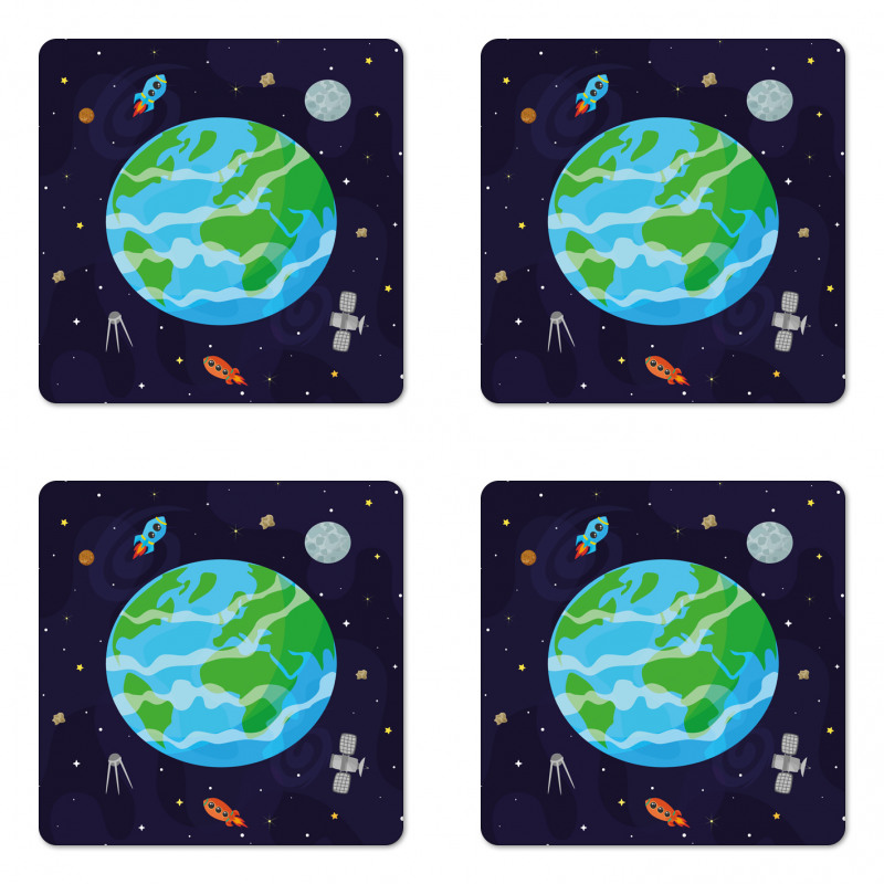 Celestial Cartoon Earth Coaster Set Of Four