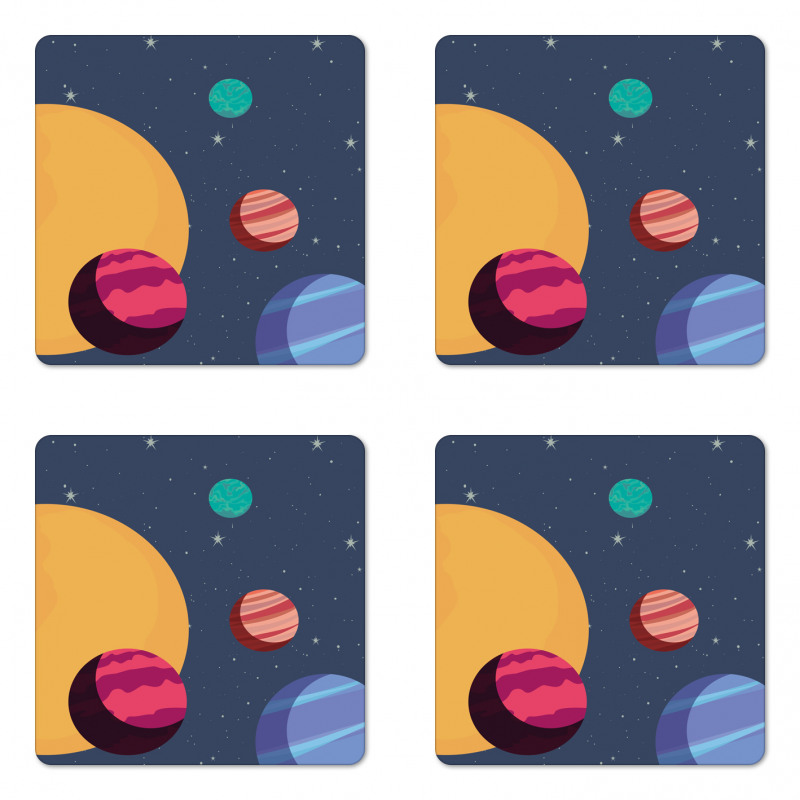 Cartoon Colorful Planets Coaster Set Of Four