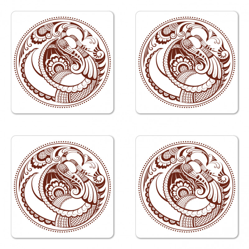 Folkloric Bird in Circle Coaster Set Of Four