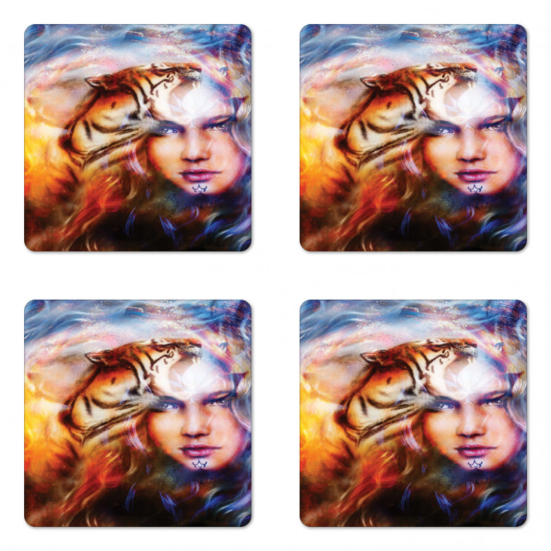 Tiger and Lion Head Coaster Set Of Four