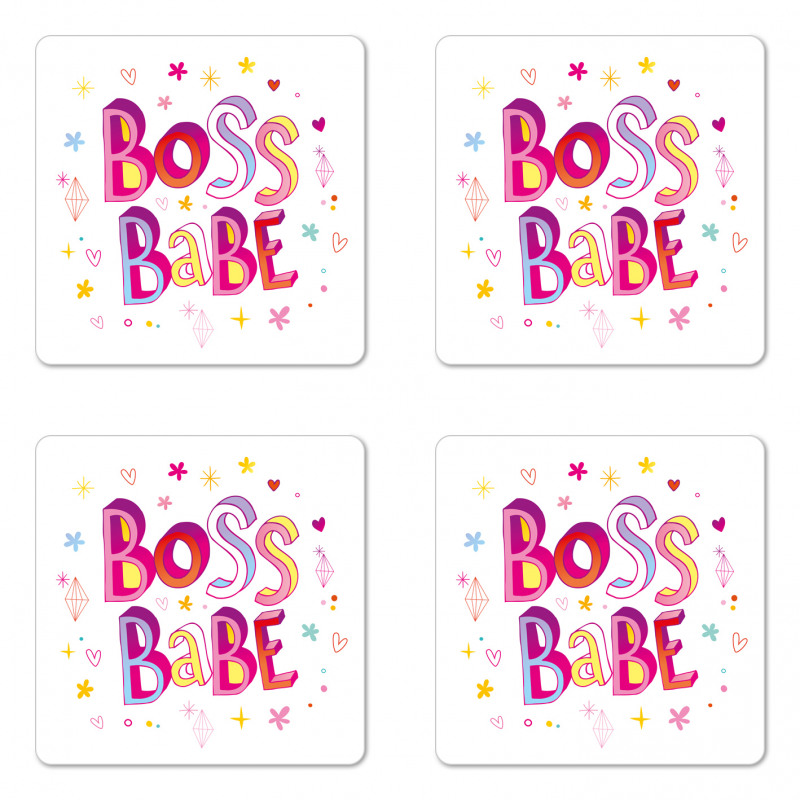 Colorful Graphic Wording Coaster Set Of Four