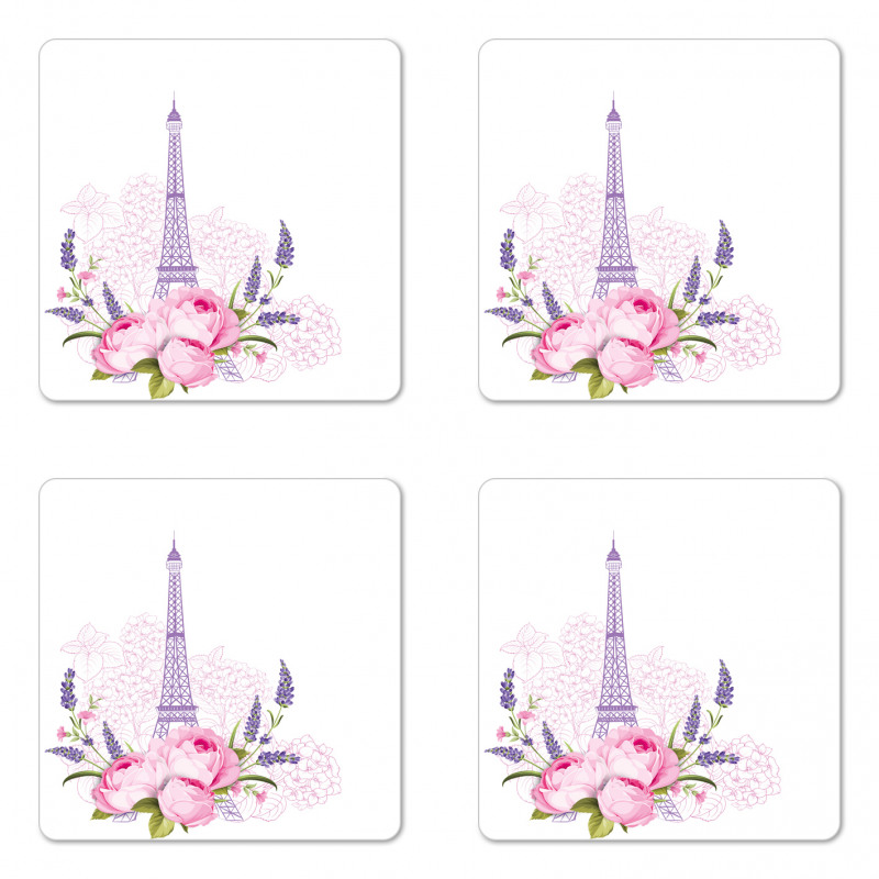 Spring Flora Eiffel Tower Coaster Set Of Four