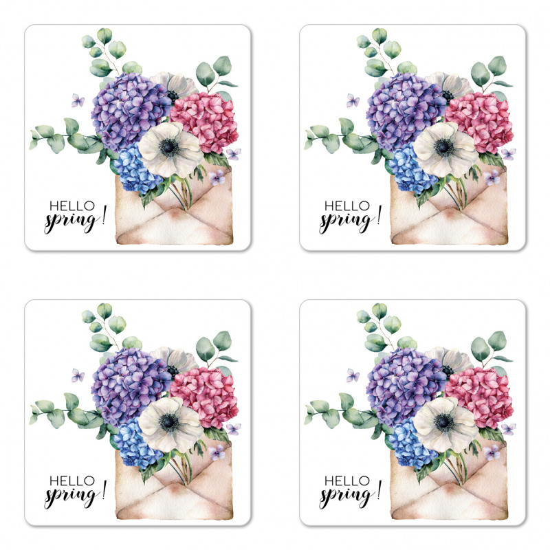 Hello Spring Flowers Art Coaster Set Of Four