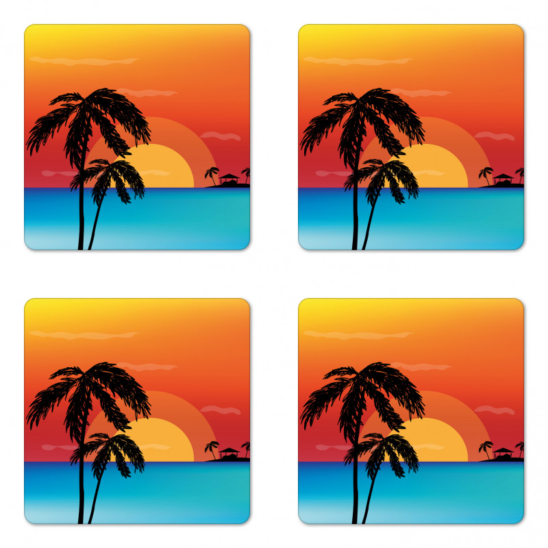 Sunset Trees and an Ocean Coaster Set Of Four