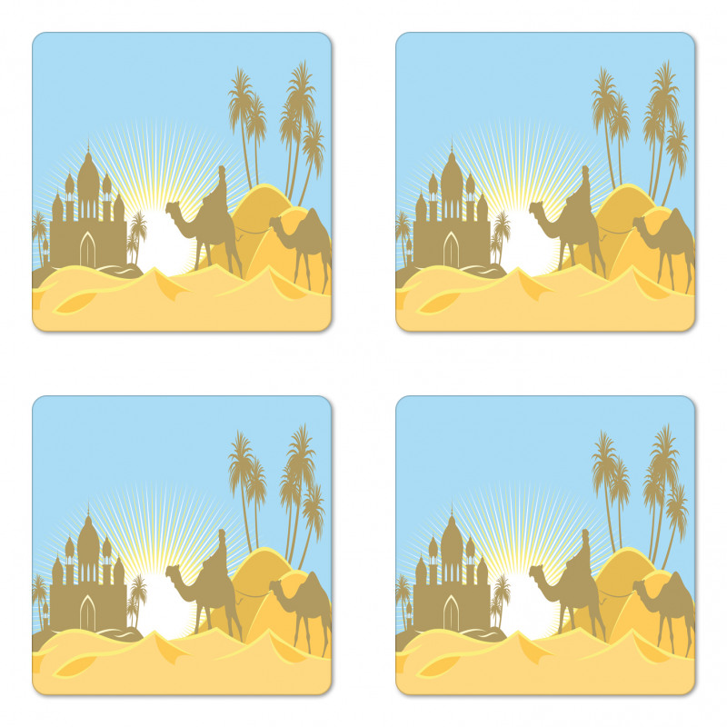 Trees and Camels on a Desert Coaster Set Of Four