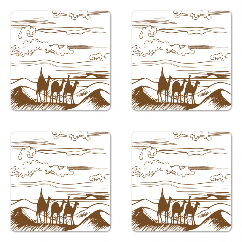 Sketchy Hand Drawn Camels Coaster Set Of Four