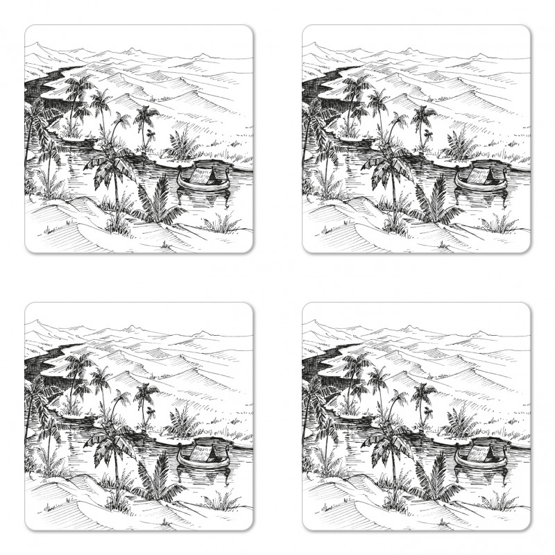 Pencil Drawn River Scenery Coaster Set Of Four