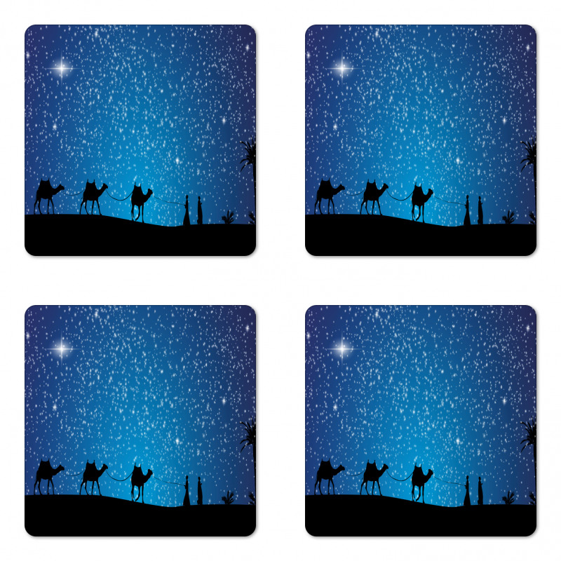 3 Camels Walking at Night Coaster Set Of Four