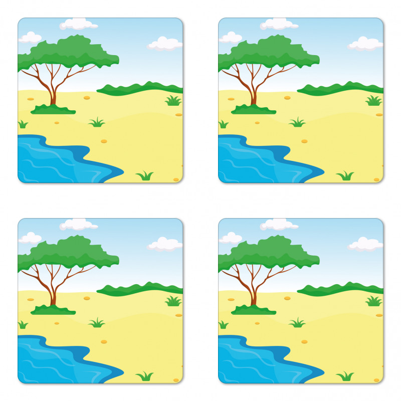 Cartoon Style Little Pond Coaster Set Of Four