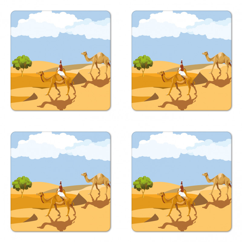 Woman Riding a Camel Coaster Set Of Four