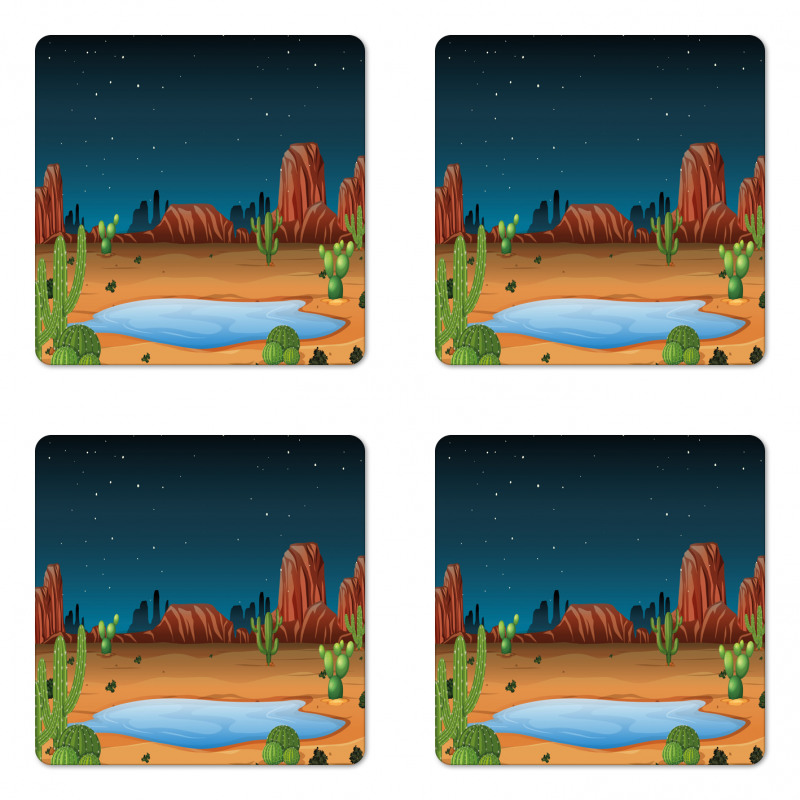 Cactus Plants Starry Sky View Coaster Set Of Four