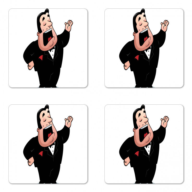 Cartoon Singer Man in Smokin Coaster Set Of Four