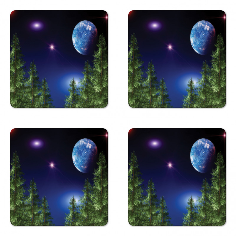 Cosmic Night Pine Trees Coaster Set Of Four