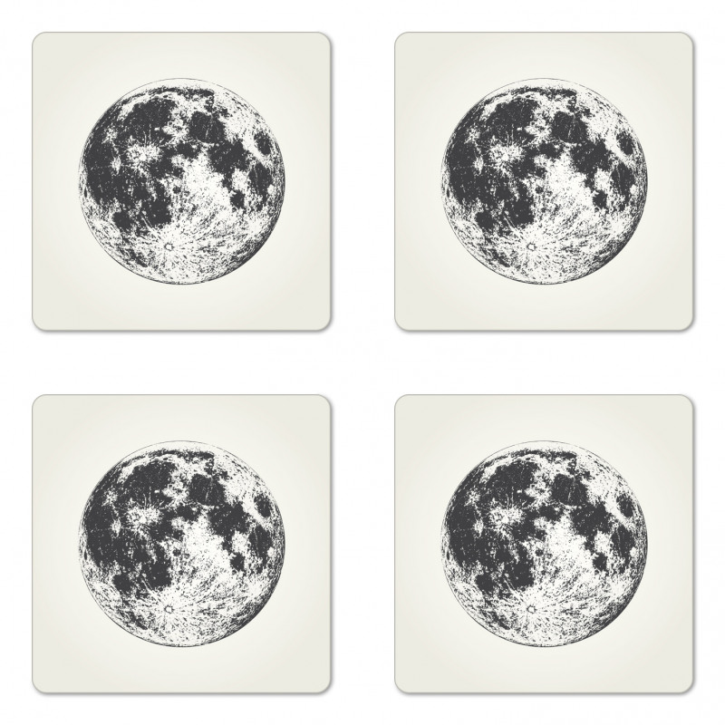 Detailed Sketchy Moon Coaster Set Of Four