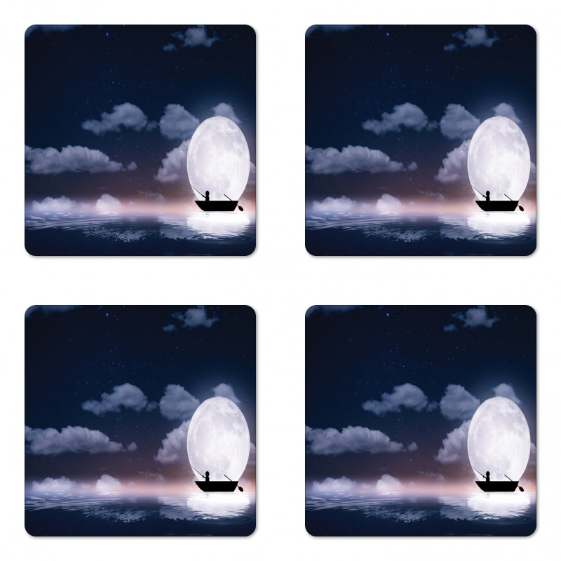 Fisherman in Boat Night Coaster Set Of Four