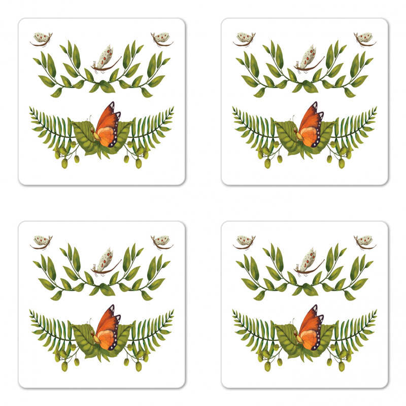 Leafy Branches Butterflies Coaster Set Of Four