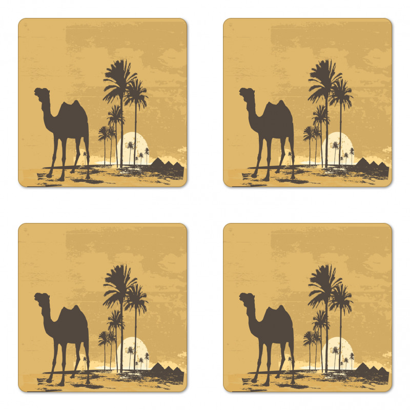 Camel and Palm Trees Sunset Coaster Set Of Four