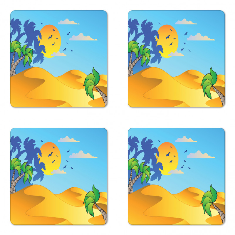 Cartoon Desert Landscape Palms Coaster Set Of Four