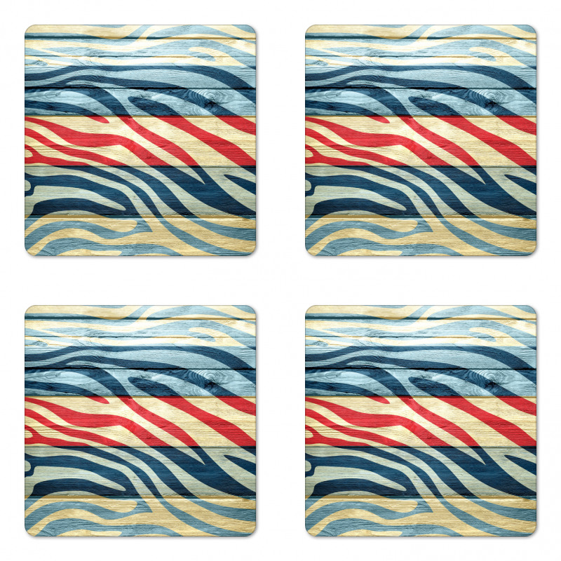 Country Zebra on Wood Coaster Set Of Four