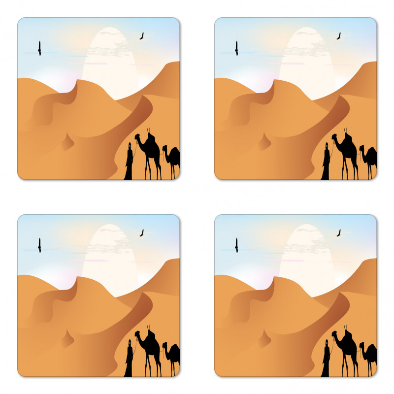 Camels and Man Silhouette Art Coaster Set Of Four