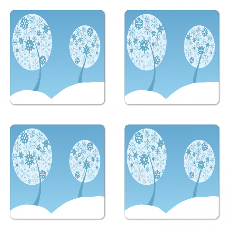 Round Snowflake Trees Coaster Set Of Four