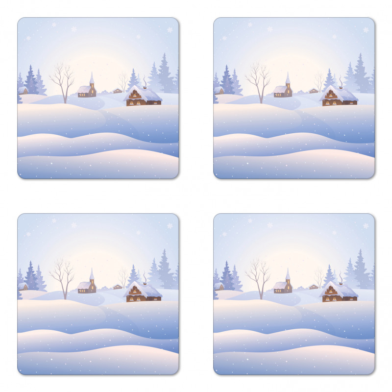 Village Landscape View Coaster Set Of Four