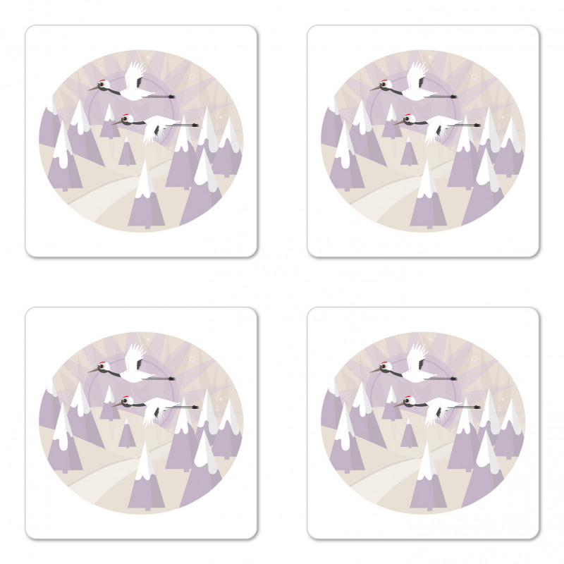 Red Crowned Cranes Flying Coaster Set Of Four