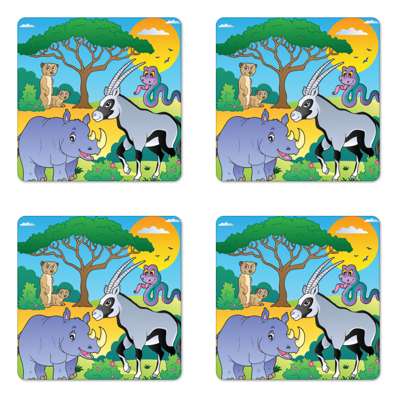 Rhino Antelope Snake Meerkat Coaster Set Of Four