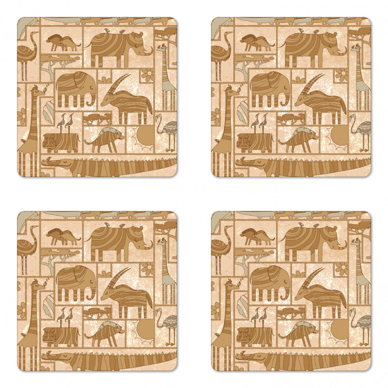 Historical Grunge Animals Coaster Set Of Four