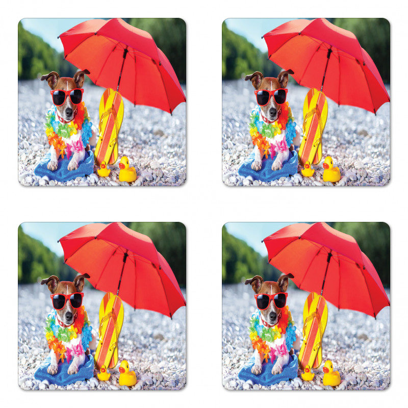 Funny Hawaiian Dog Beach Coaster Set Of Four